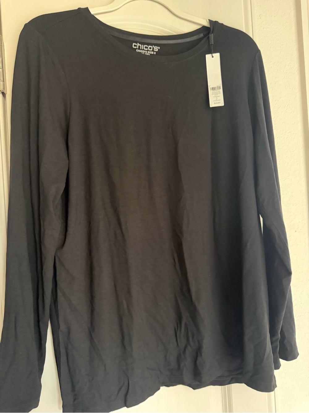 Chico's Black Long Sleeve Crewneck Touch of Cool Shirt Size 2 (L)
